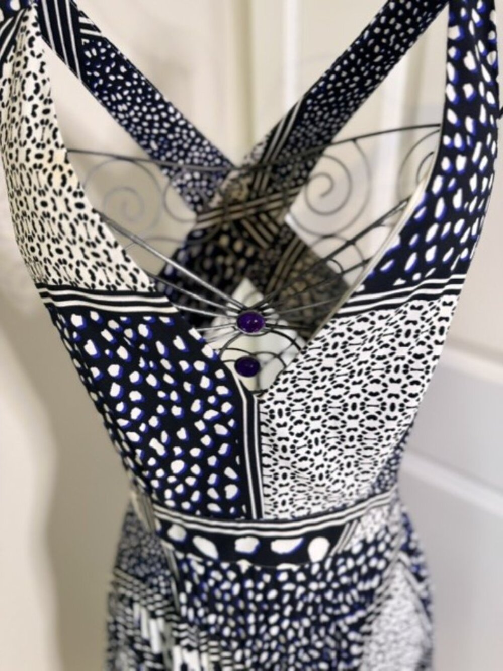 Express Blue Patchwork Criss Cross Halter Pleated Handkerchief Midi Dress size 8 - Picture 4 of 11